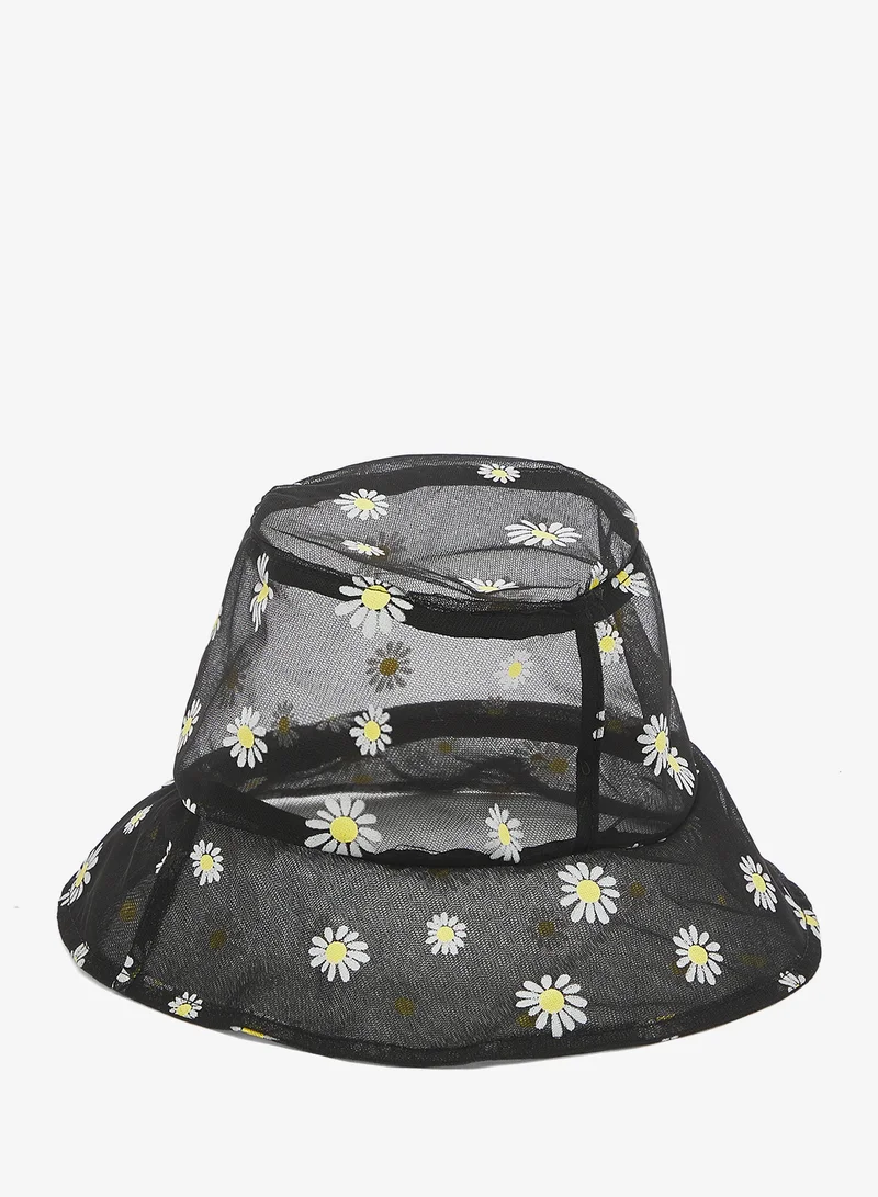 Ginger Flower Printed Net Bucket Hat